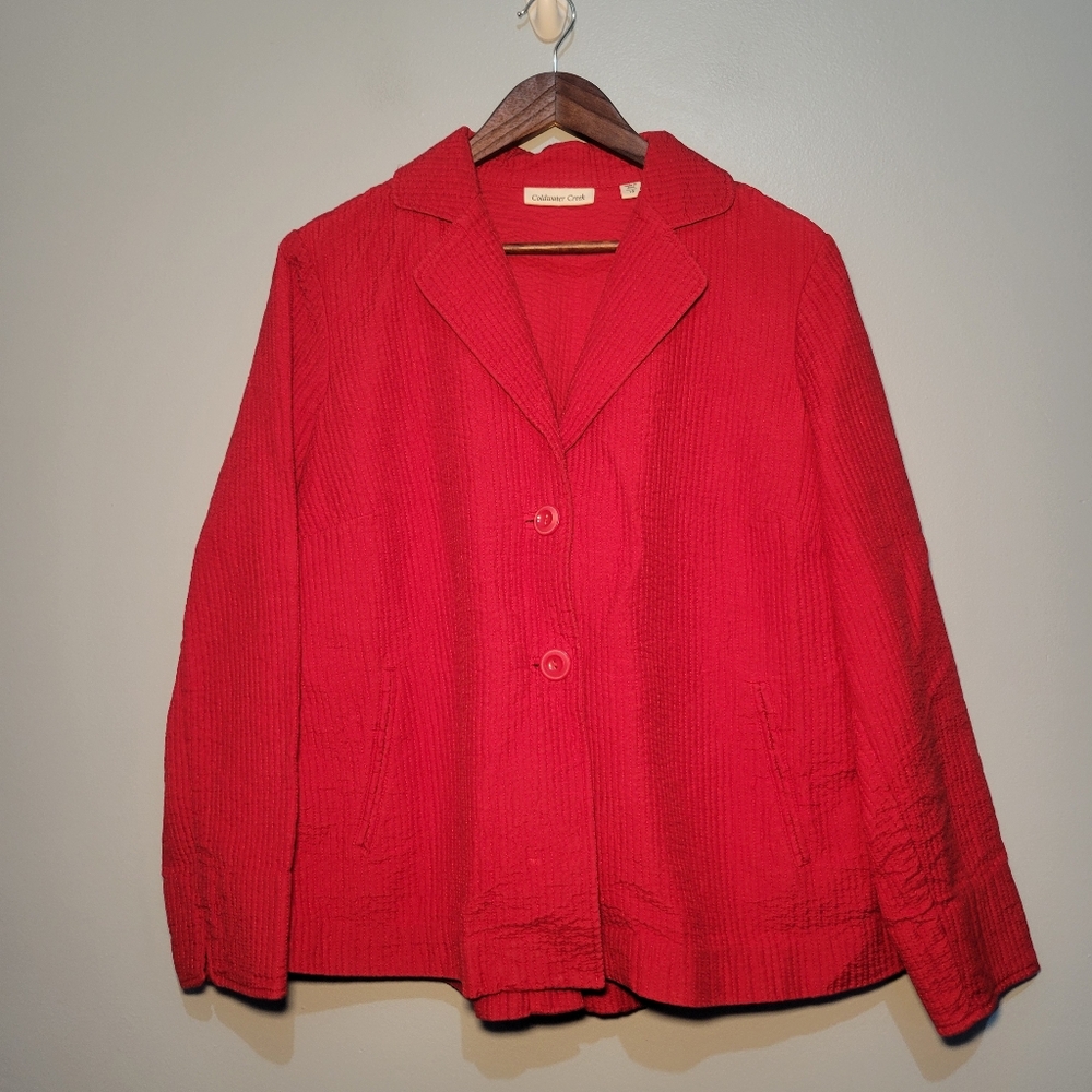 Coldwater Creek‎ Quilted Red 2 Button Cotton Silk Blend Womans Jacket Size 18